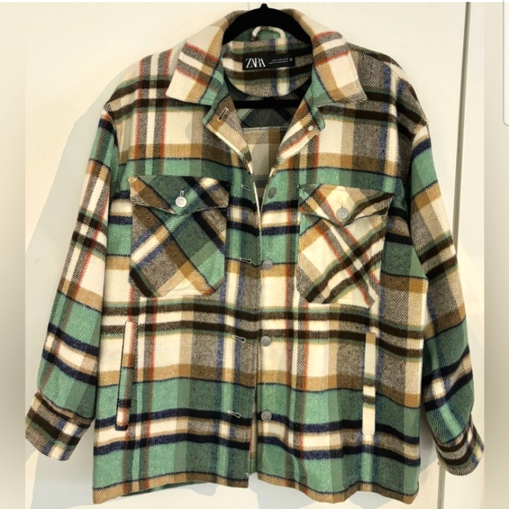 Zara green plaid shacket